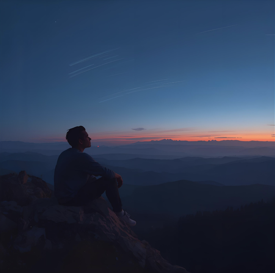 Person contemplating in nature